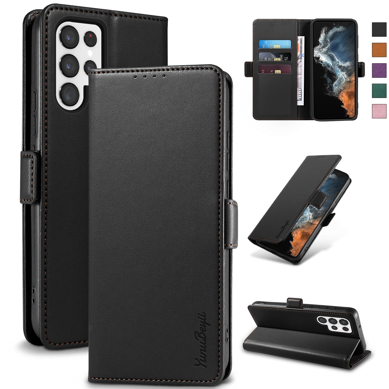 Cover Libro per Oppo A5 Pro 5G - [Blocco RFID] Luxury PU Leather Portafoglio Card Holder Magnetic Phone Custodia con Kickstand, Cover Protettiva Antiurto, Nero