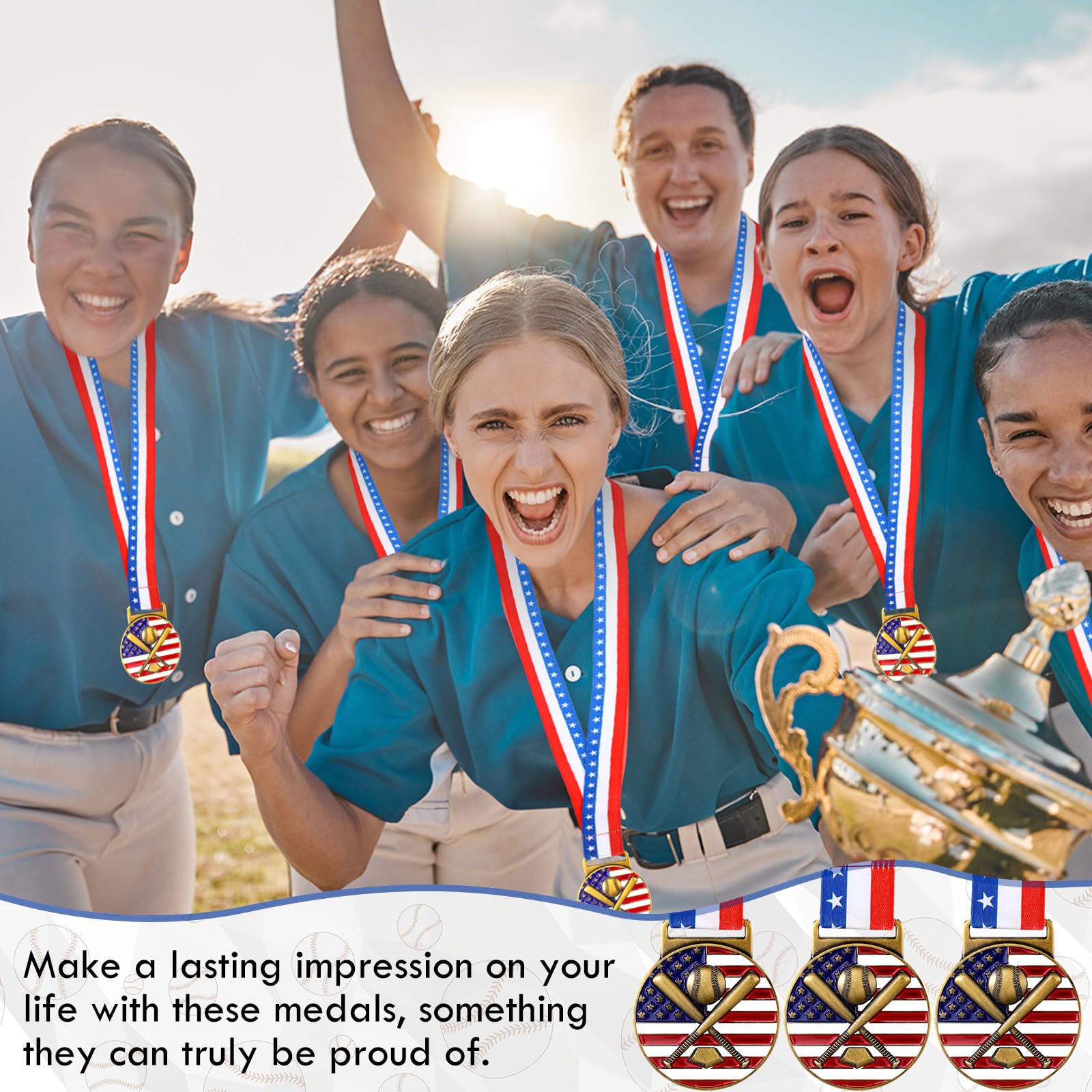 30 Stück Patriotische Medaillen Goldmedaillen Bulk Trophäe mit Halsbändern Spirit Medaillon mit Sternen Streifen Amerikanische Flagge für Sport Trophäe Teilnahme Gewinner Geschenk
