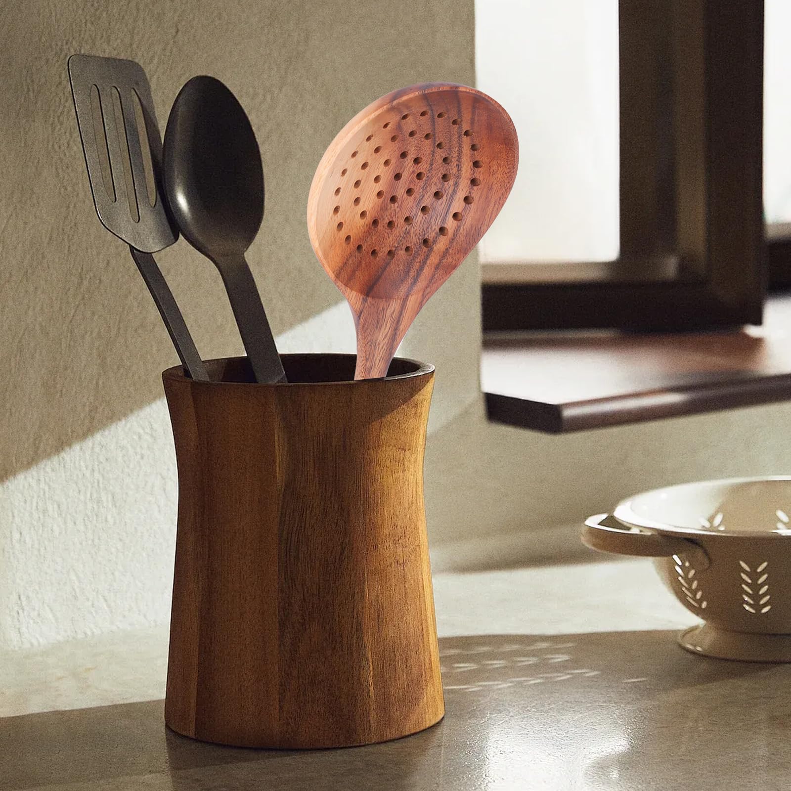 Cuillère à Riz,4pcz--Couverts En Bois De Teck Naturel, Cuillère