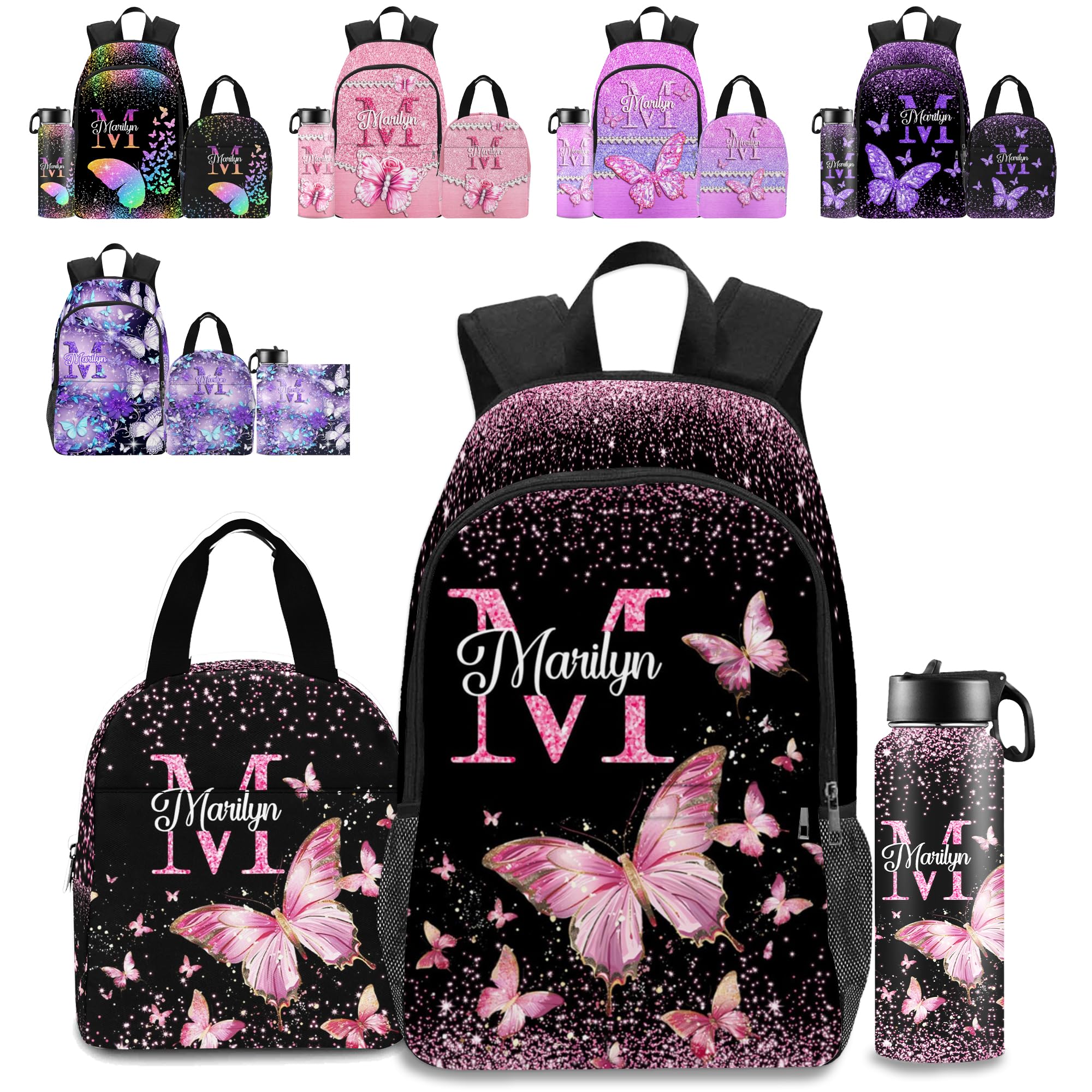 Custom Kids Backpack & Lunch Box Set Personalized Name School Bags Bookbag Lunch Bag Back to School Gift for Boy Girl (Design 05)