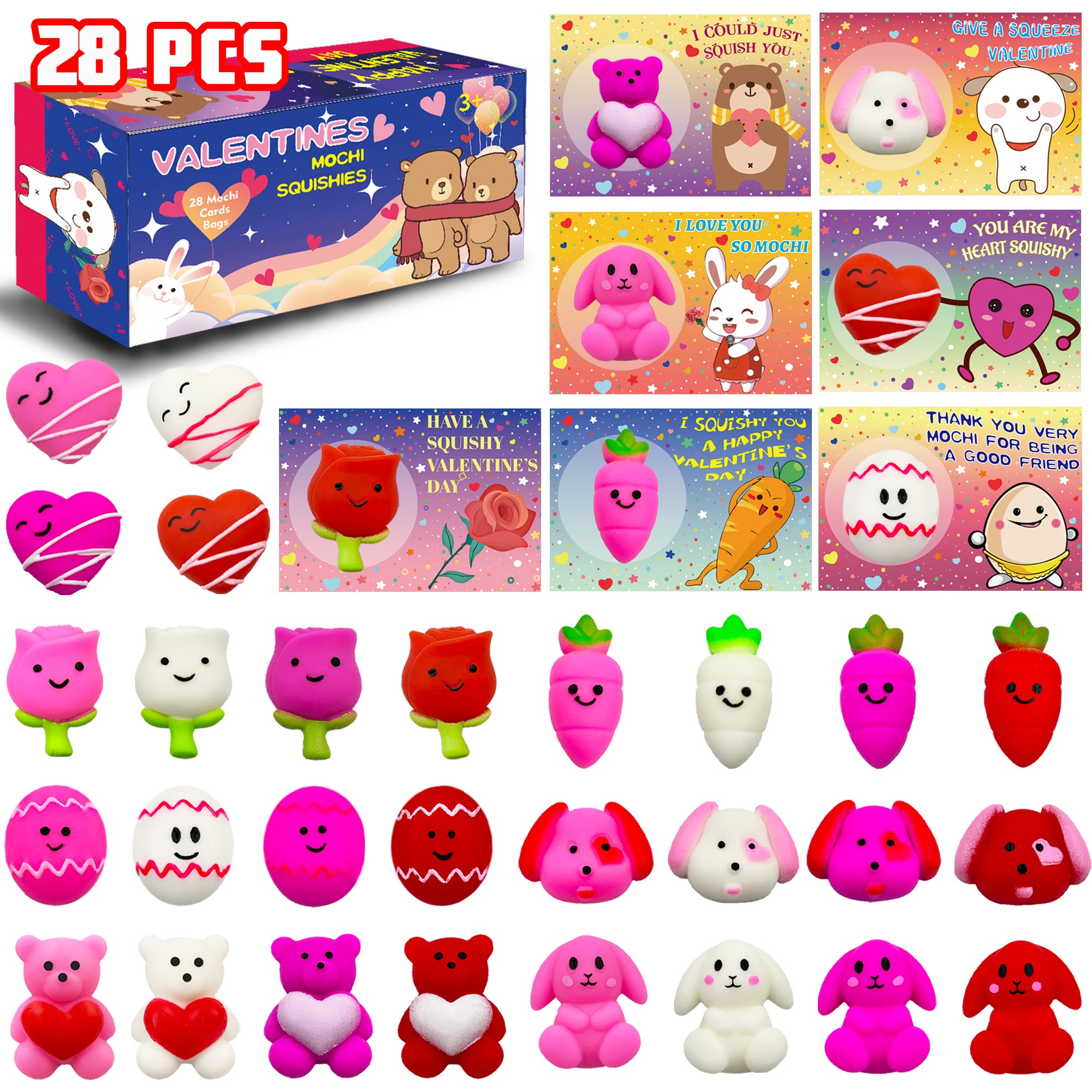 Buy 28 Pack Valentines Day Gifts for Kids, Mochi Squishy Toy Valentine