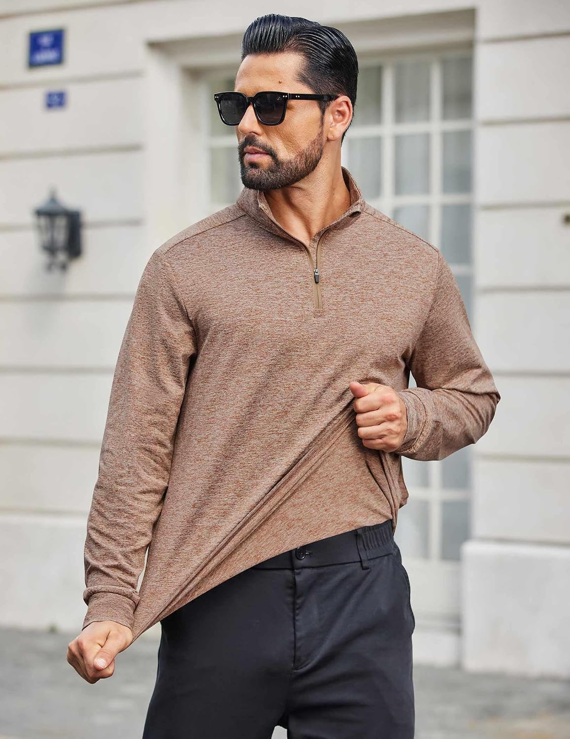 COOFANDY Men's Quarter Zip Shirts Workout Fleece Lined Lightweight Long Sleeve Pullover Sweatshirts