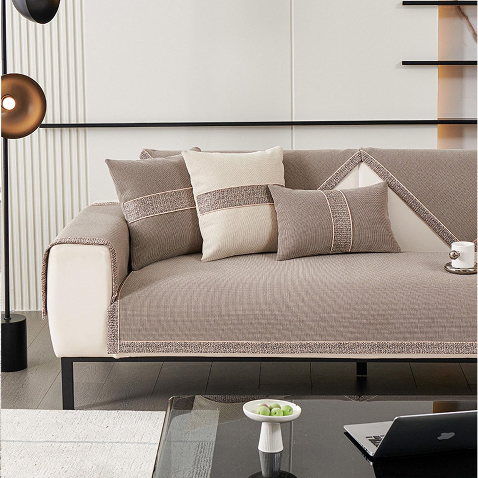 All-Season Antypoślizgowa Szenilowa Sofa Poszewka na Poduszkę Elastyczne Pełne Pokrycie Pokrowce Na Poduszki Na Sofę W Kształcie L, 3-osobowa Sofa Nowoczesny Jednolity Kolor Rozciągliwy