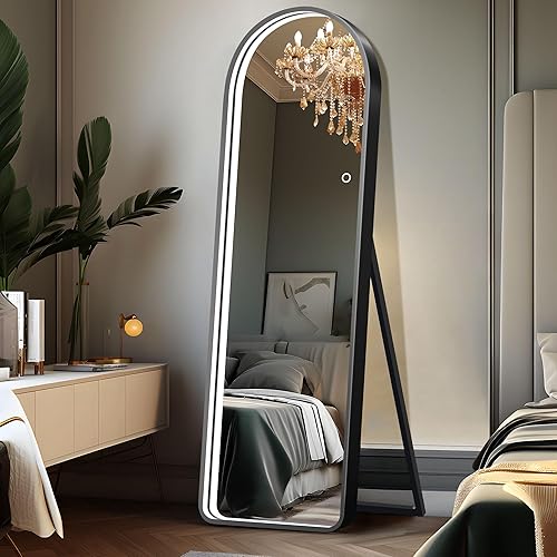 Miniatura 1 de SDHYL Espejo de cuerpo completo con soporte, espejo rectangular grande de 64 x 20 pulgadas, espejo de pie o apoyado contra la pared, marco fino de