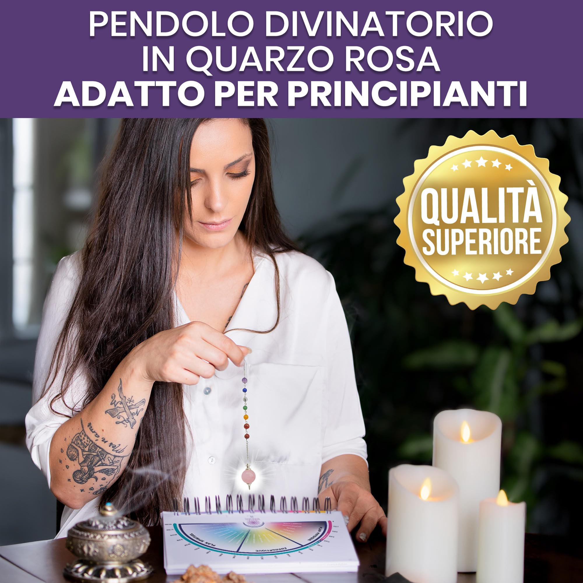 VIBRATIS Bacchette per cercatore con pendolo in quarzo rosa 7 chakra, kit di radiestesia in rame, precisione e affidabilità per geobiologia, paranormale e divinazione, marca francese