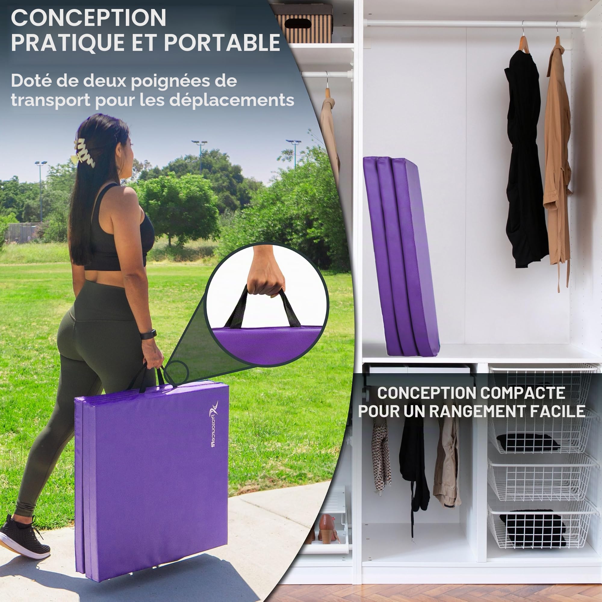 ProsourceFit Tri-Fold Folding Thick Exercise Mat 6’x2’ with Carrying Handles for MMA, Gymnastics, Stretching, Core Workouts