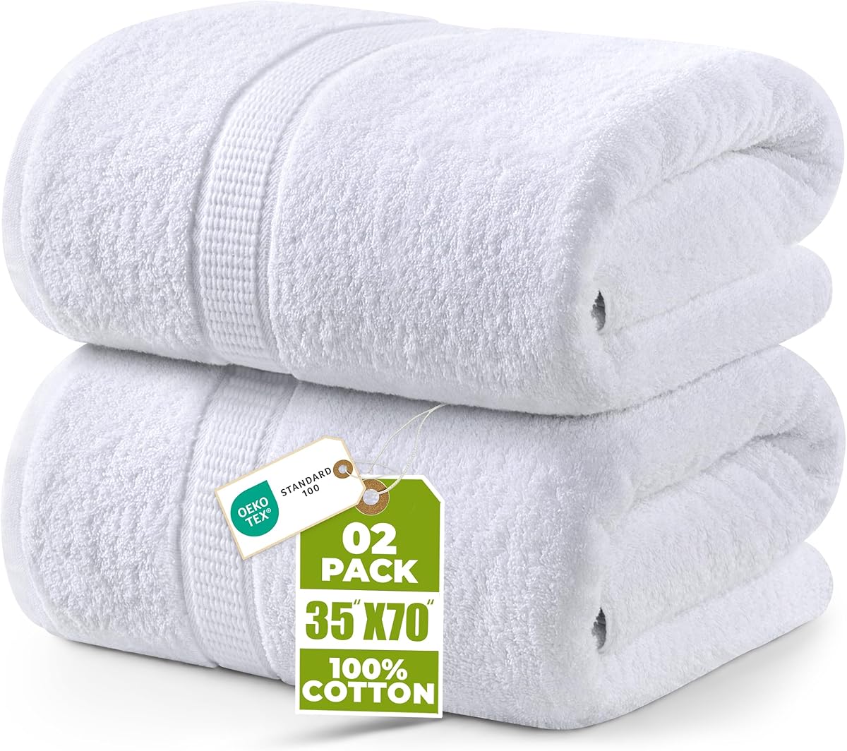 Utopia Towels Luxurious Jumbo Bath Sheet, 35 by 70 Inches, 600 GSM 100% Ring Spun Cotton, Highly Absorbent and Quick Dry Extra Large Bath Towel, Super Soft, White, 2 Pack