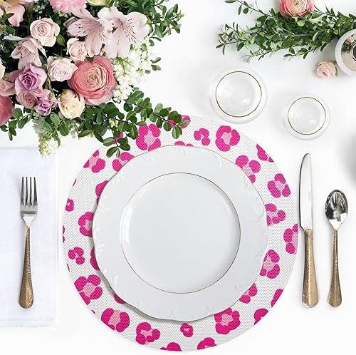 Miniatura 5 de Cute Pink Leopard White Round Place Mats, Heat Resistant Non Slip PVC Placemats Round for Kitchen one sizex6