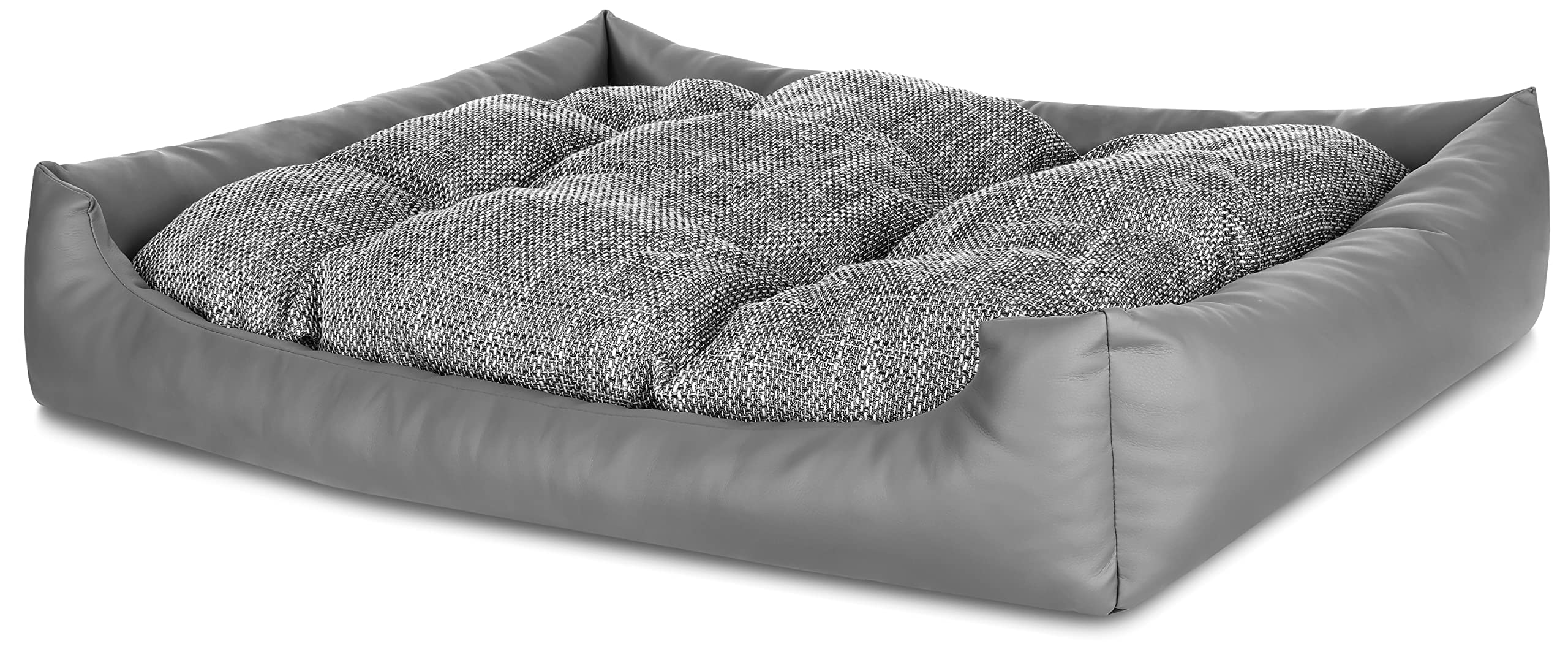 NELKE Hundebett Grosse Hunde Kunstleder Hundekorb Grau Hundekörbchen XXL 100x80cm große waschbar Hundesofa mit Hundekissen orthopädisches Hundecouch kuschelig Dog Bed Large