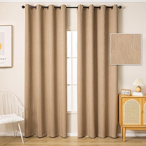 UNISTAR Cortinas de lujo para sala de estar, lino sintético, opacas y reductoras de ruido, cortinas gruesas para ventana, textura de arco, cortinas