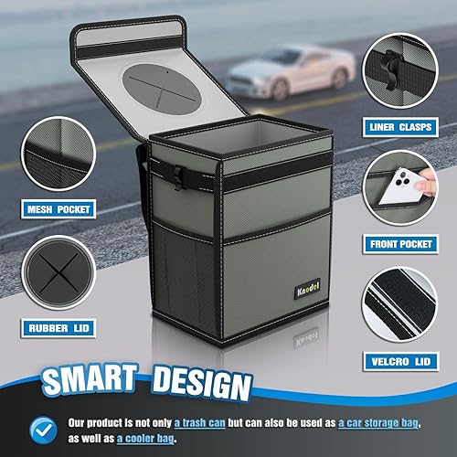 Miniatura 3 de Knodel - Papelera para coche, impermeable, con tapa, a prueba de fugas, bolsa de basura para coche, para colgar.