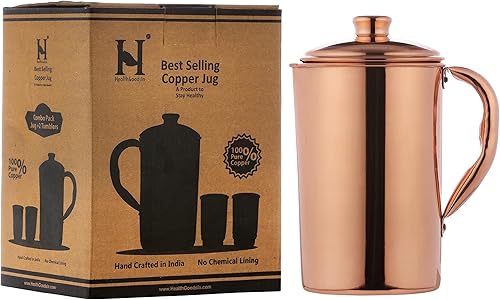 Miniatura 2 de Copper Water Jug 1.5L (50.72 Fl Oz) - Pure Unlined Copper Pitcher for Ayurveda Detox - Glossy Finish