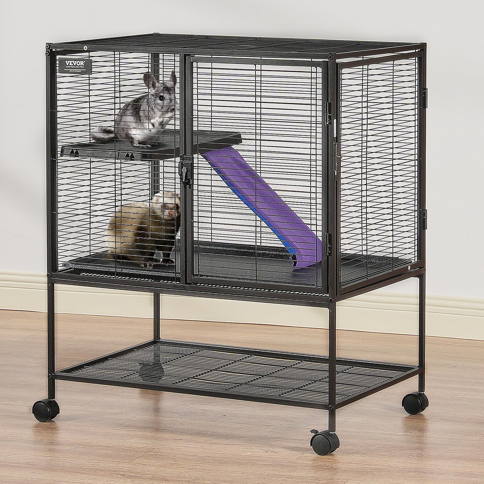VEVOR 39" Rolling Metal Ferret Cage, Large 2-Tier Critter Nation Cage, Small Animal Cage with Ramps & Tray, Easy to Set up for Pet Mice, Hamster, Guinea Pig, Chinchilla, Squirrel, Hedgehogs, Bunny