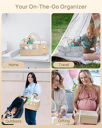 Miniatura 7 de Feagar Paquete de 2 organizadores de pañales para bebé con asa, cesta de pañales todo en uno para el hogar, cambiador, organizador de automóvil,
