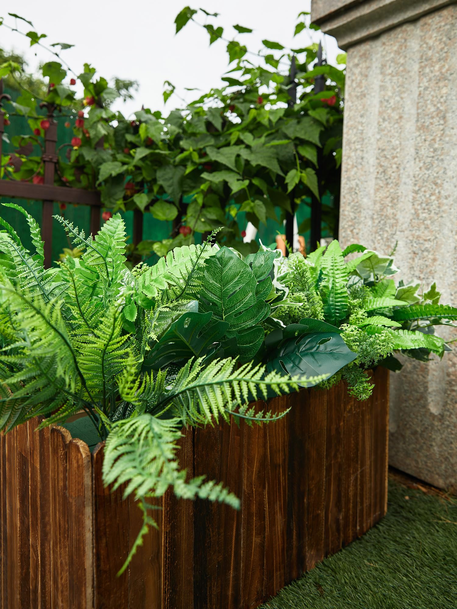 PARTY JOY Piante Finte Da Esterno, 14 Fasci Di Cespuglio Finto Da Esterno, Pianta Artificiale, Arbusti Verdi Resistenti Ai Raggi UV, Per Decorazioni Casa Soggiorno Balcone Vaso Giardino