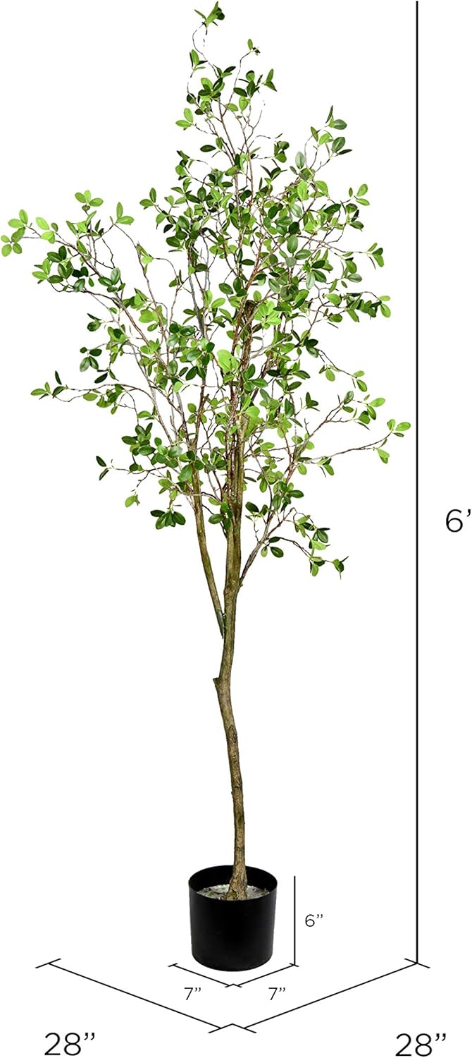 Vickerman Everyday 6-Foot-Tall Indoor Potted Milan Leaf Tree in a Black Plastic Pot - Decorative Home or Office Decor - Maintenance Free - 72 inches high