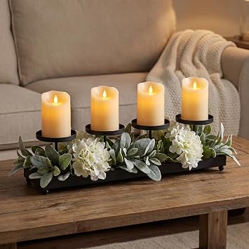Black Iron 4-Pillar Candelabra Elegant Tabletop Candle Holder Centerpiece for Weddings, Dining, Parties & Home Decor
