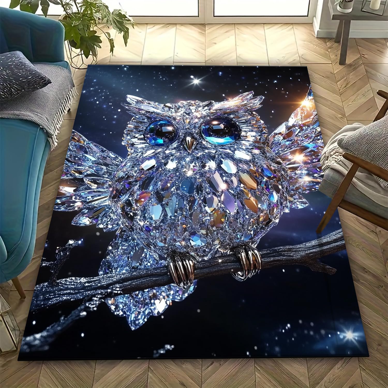Tapis de chambre carré hibou 3D pour une décoration cocooning