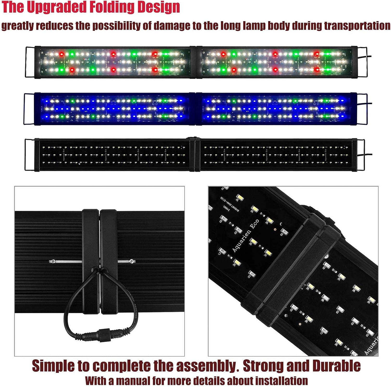 KZKR Upgraded Aquarium Light 11 to 78 inch Full Spectrum Fish Tank Light Adjustable Remote Control Hood Lamp Lighting for Freshwater Saltwater Marine (Remote Control Multicolor 48-60 Inch(24+24"))