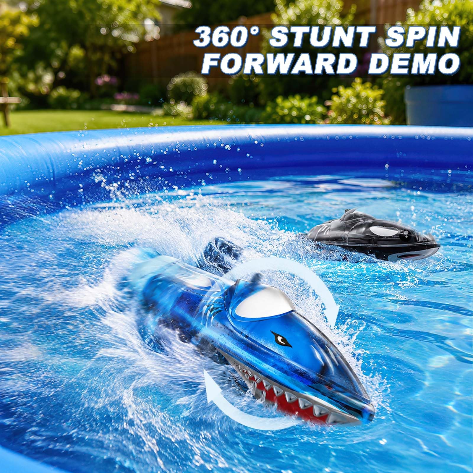 Mini Barco Teledirigido Pack de 2, Barco RC 2,4 GHz con Luces LED de Colores, Juego con Pelota de Espuma, Giro 360° y 2 Velocidades, con Piscina Hinchable, para Bañera y Piscina, Regalo para Niños