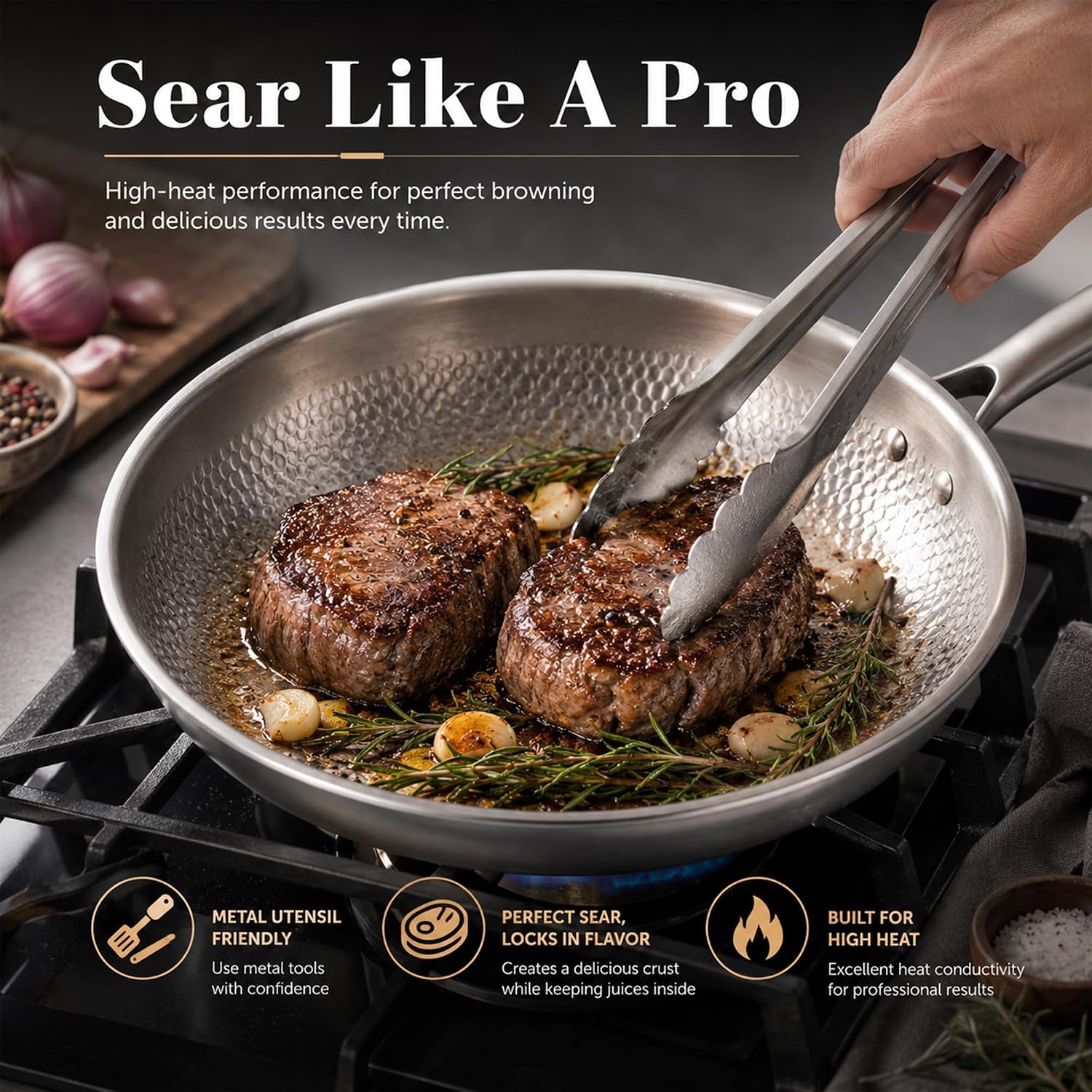 Titanium Pan, 12 Inch Hammered Titanium Pro Frying Pan with Lid, Healthy Skillet for Cooking, PFAS PFOA PTFE Free Cookware, Dishwasher & Oven Safe, Induction Ready