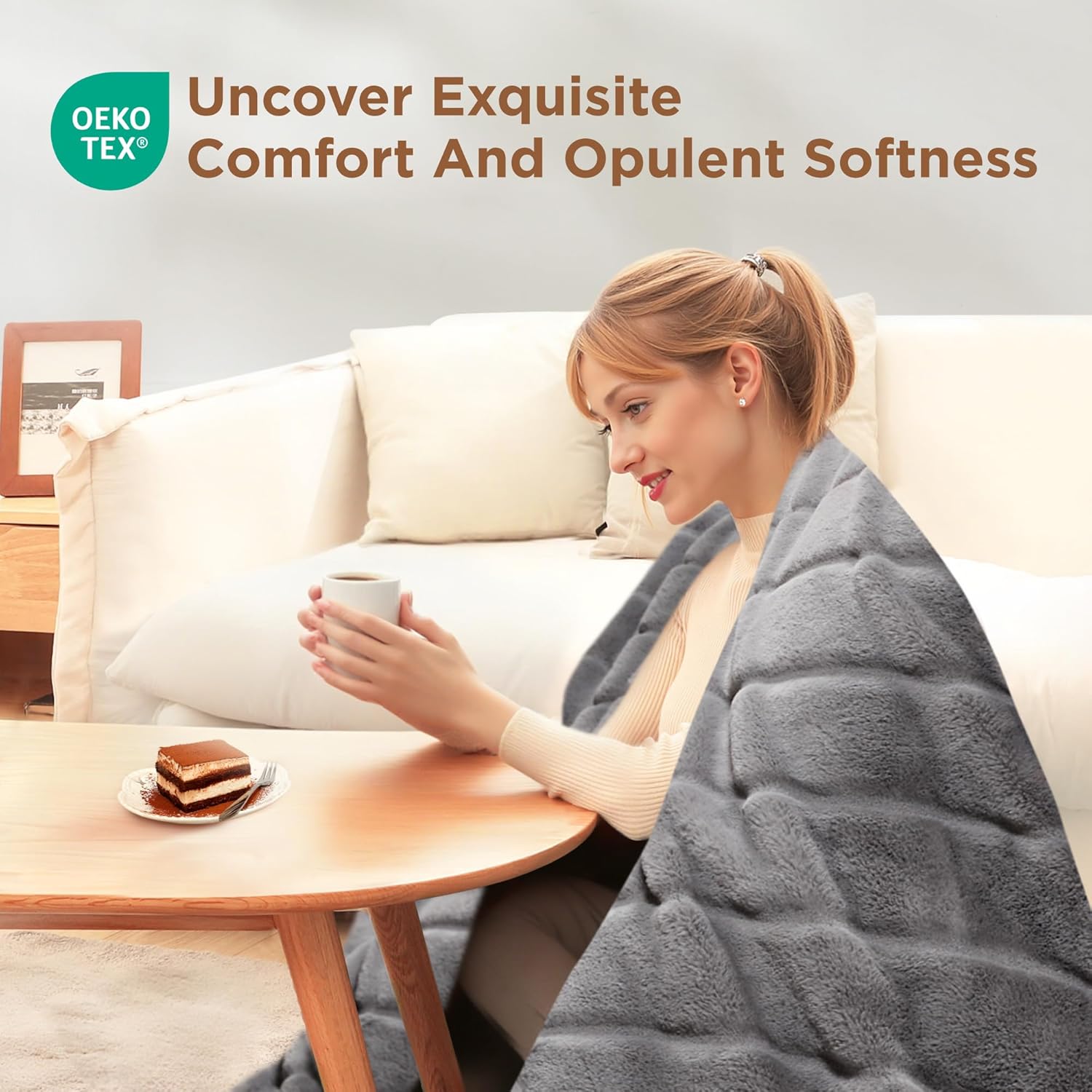 Sophia & William Throw Blanket for Couch Sofa(90x90 Inches) - Faux Fur Throw Soft Cozy, Gifts for Women, Grey - Image 3