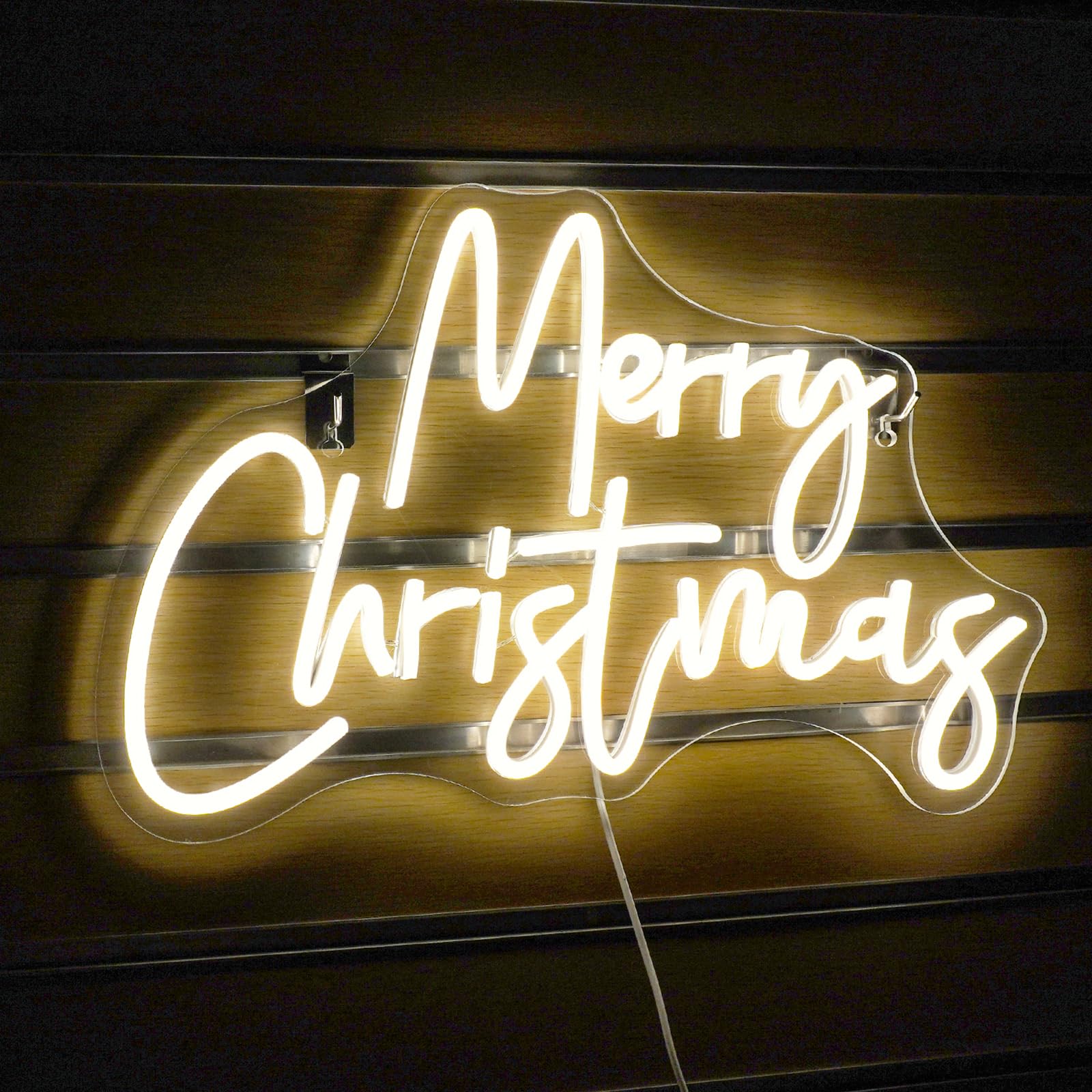 Ineonlife Merry Christmas Panneau Néon, Néon LED blanc chaud pour décoration murale, Panneau lumineux USB dimmable pour la maison, le bar, le salon, la chambre, la fête de Noël
