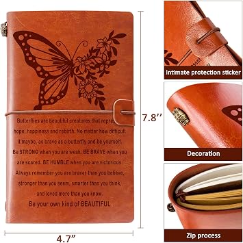 Butterfly Gift for Women Faux Leather Journal Notebook with Pen Butterfly Lover Gifts for Women Men Leather Refillable Notebook, Sketchbook, Travel Diary