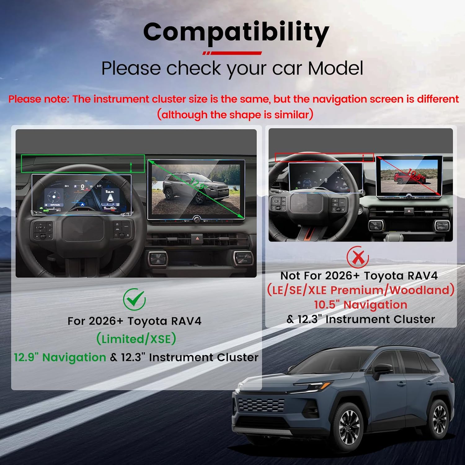 GFJNFG RAV4 Screen Protector Compatible with 2026 Toyota RAV4 Screen Protector Tempered Glass 12.9" Navigation & 12.3" Instrument Cluster for 2026 RAV4 (Limited/XSE) & 2026 RAV4 Hybrid (XSE/GR SPORT) Accessories Anti Scratch (Not for 10.5" Screen)