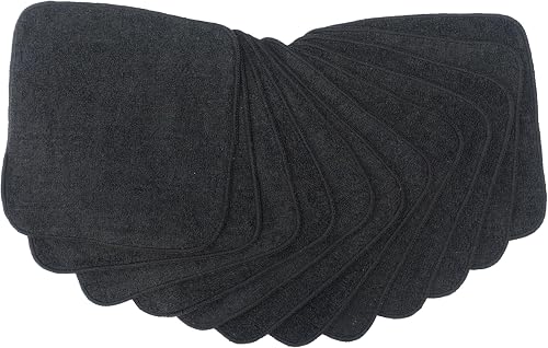 MuslinZ Wipes Bamboo Cotton Terry Wipes 20x20 cms Face Cloth Washable reuseable Baby Wipes (Black)
