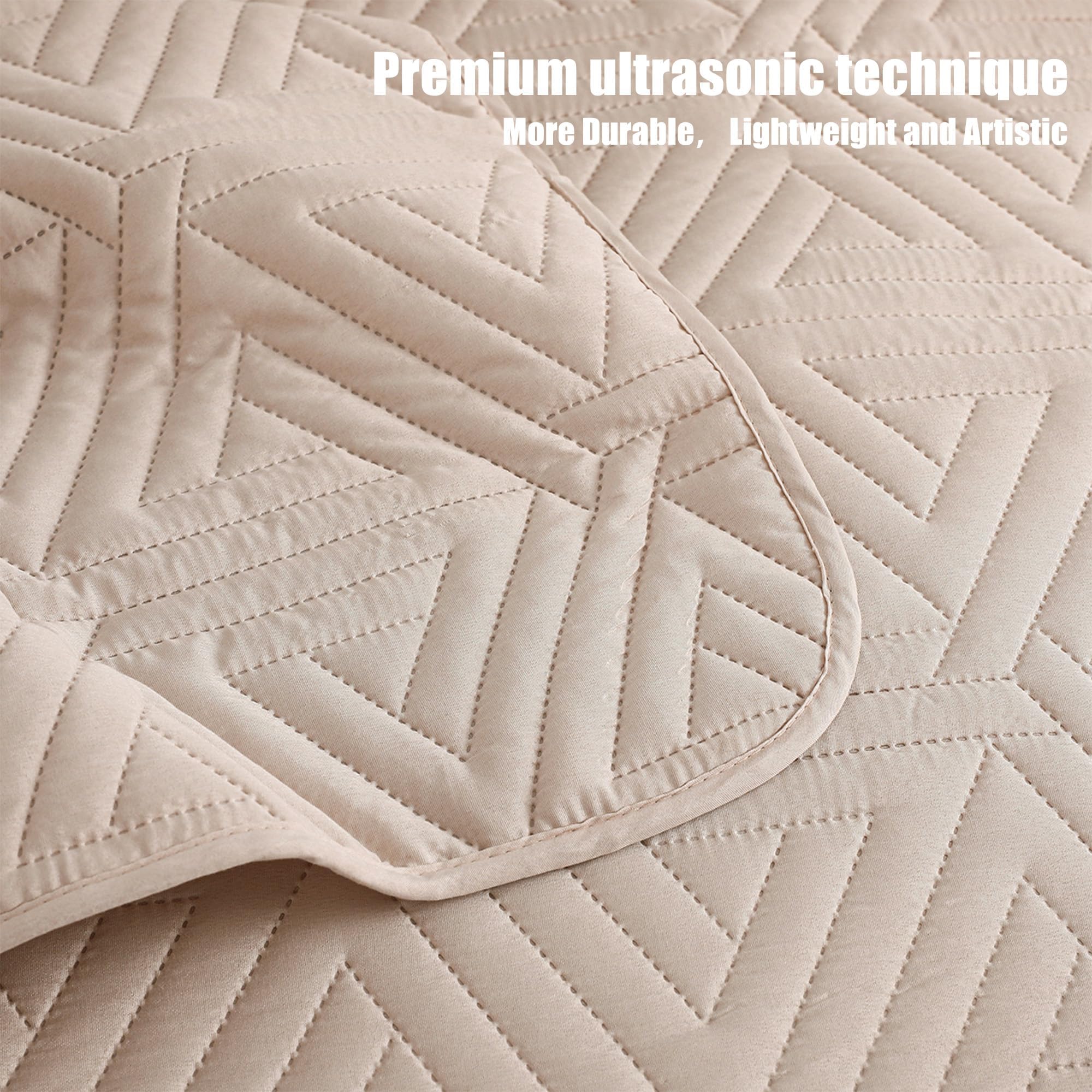 Whale Flotilla Colcha para Cama de 260 x 280 cm, con 2 Fundas de Almohada, Microfibra, Suave y Ligera, con Estampado Geométrico, Ropa de Cama para Todo el Año, Beige