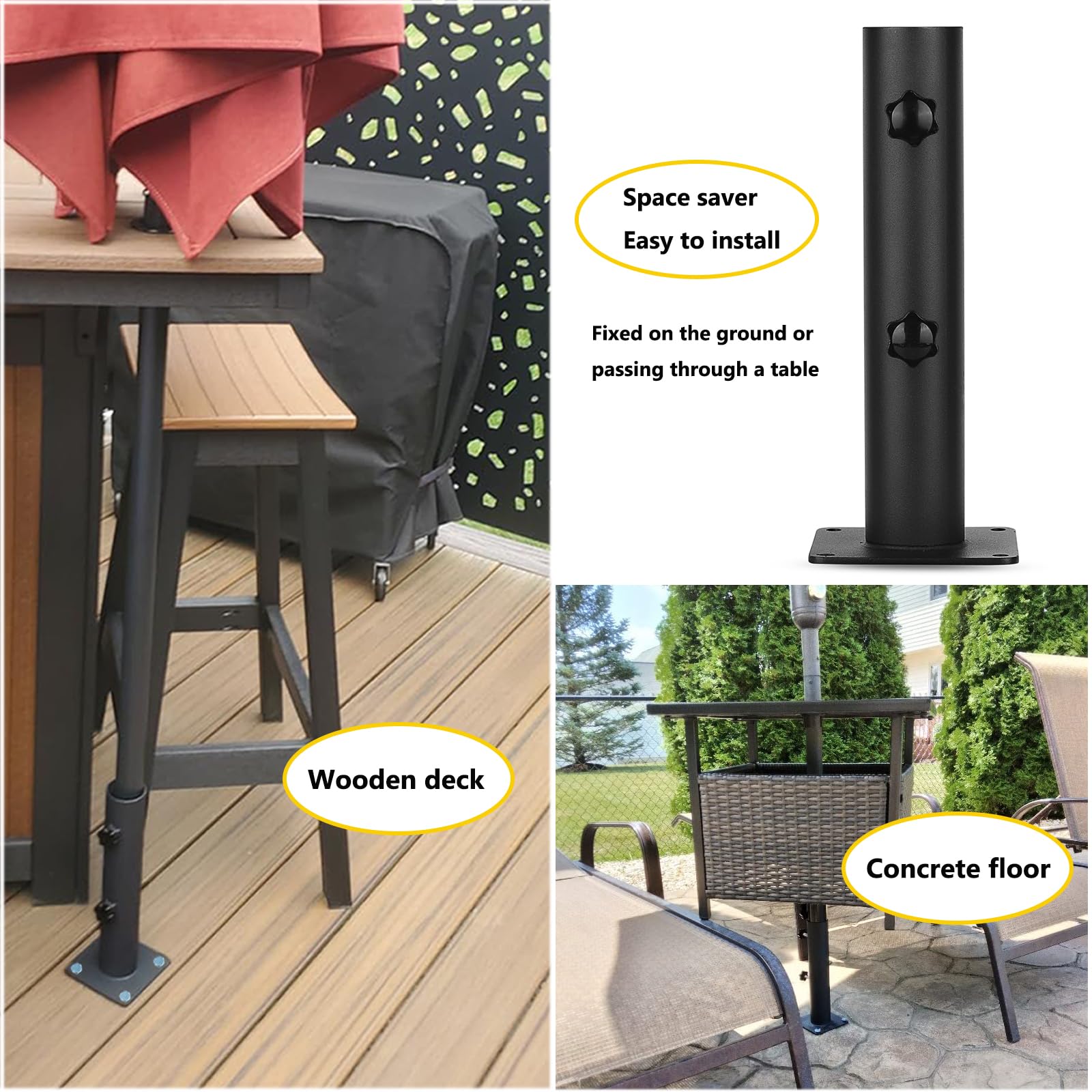 Base per ombrelli da giardino, supporto per ombrellone e montaggio a doppia mano, per ponti, banchine, patio, giardino, pontoni, tavoli da picnic (1)