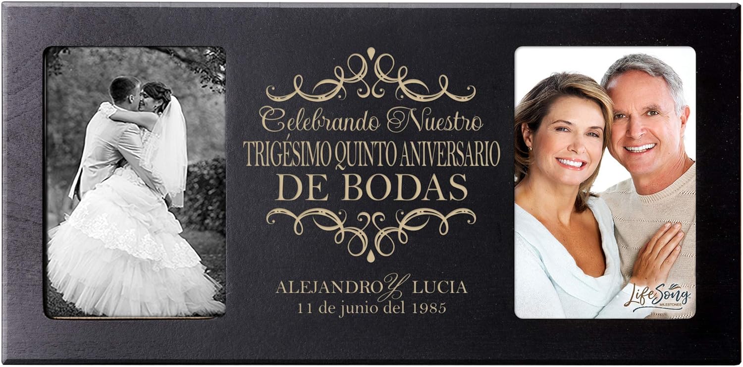 LifeSong Milestones Personalized 35th Wedding Anniversary Picture Frame Marriage Keepsake Gift for Parents holds 2-4x6 photo