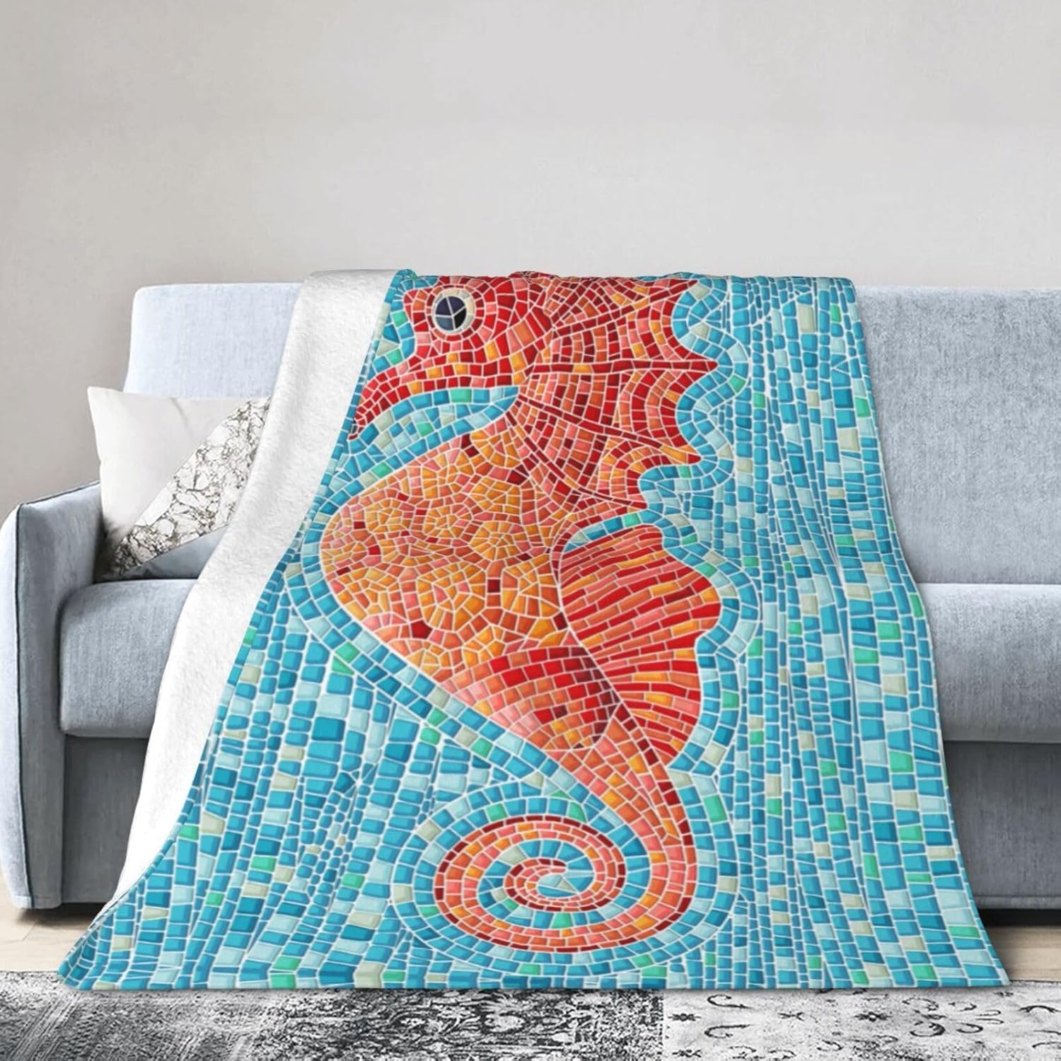 Seahorse Baby Blanket Ultra Soft Sea Horse Ocean Theme Throw Blanket All Season Warm Light Weight Cozy Plush Blankets for Home Bedroom Sofa Chair Travel, 40"X30" - Image 9