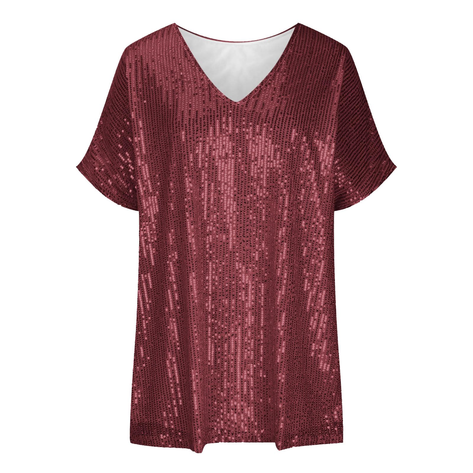 Top Donna Sexy Largo a Paillettes Scollo a V Profondo Maniche Corte Magliette Sparkly Curvy Manica a Campana Sequin Camicia Glitter Nera Capodanno Maglie Brillantini Sera Top Cerimonia Camicette