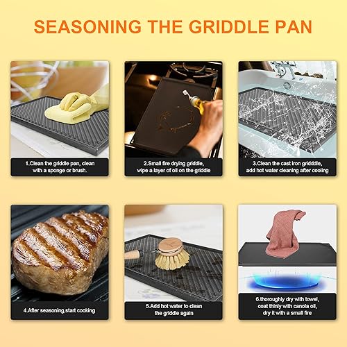 Miniatura 6 de Hisencn Plancha de hierro fundido esmaltado en porcelana, Sartén para estufa, Plancha antiadherente reversible plana superior, Plancha de doble