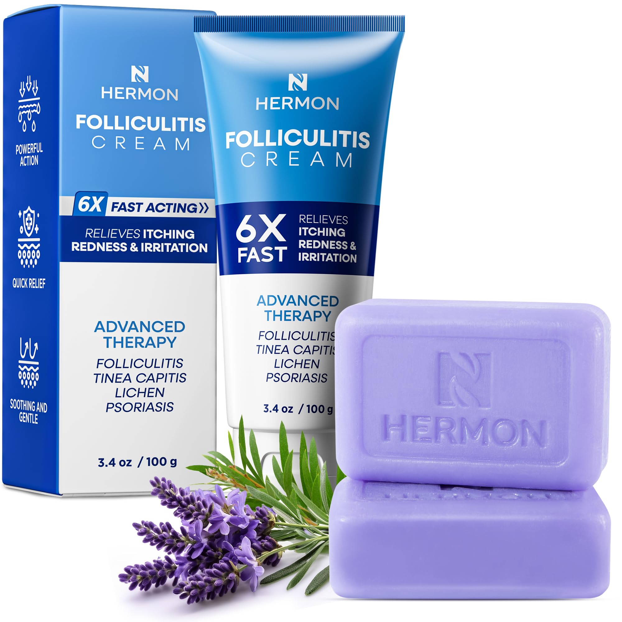 HERMON Folliculitis Treatment Cream & Antifungal Soap Kit: Effective Treatment for Folliculitis Scalp Face & Body and Antifungal Soap with Tea Tree