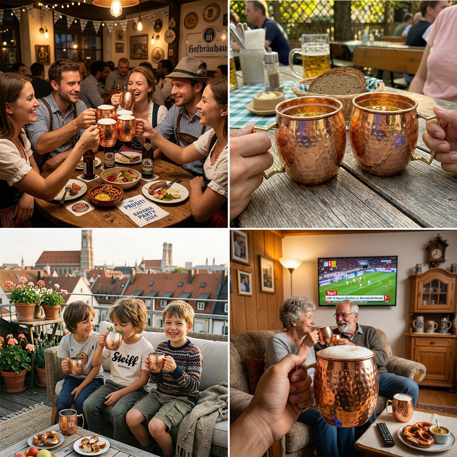 Kupferbecher für Moscow Mule | Reines Kupfer-Trinkgefäß für Cocktails, Bier und Kaltgetränke | Gehämmert mit Henkel | Klassischer Barbecher für Zuhause und Partys