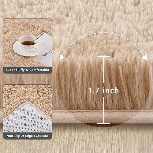 Miniatura 3 de Alfombras de pasillo beige para dormitorio, sala de estar, alfombras de noche esponjosas de 2 x 6 pies, alfombra suave y lanuda para habitación de