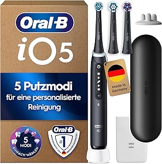 Oral-B iO Series 5 Plus Edition Elektrische Zahnbürste — Electric Toothbrush, Inkl. 3 Aufsteckbürsten und Reise-Etui — 5 Putzmodi für Zahnpflege, Zahnbürste Elektrisch, Designed by Braun, Schwarz