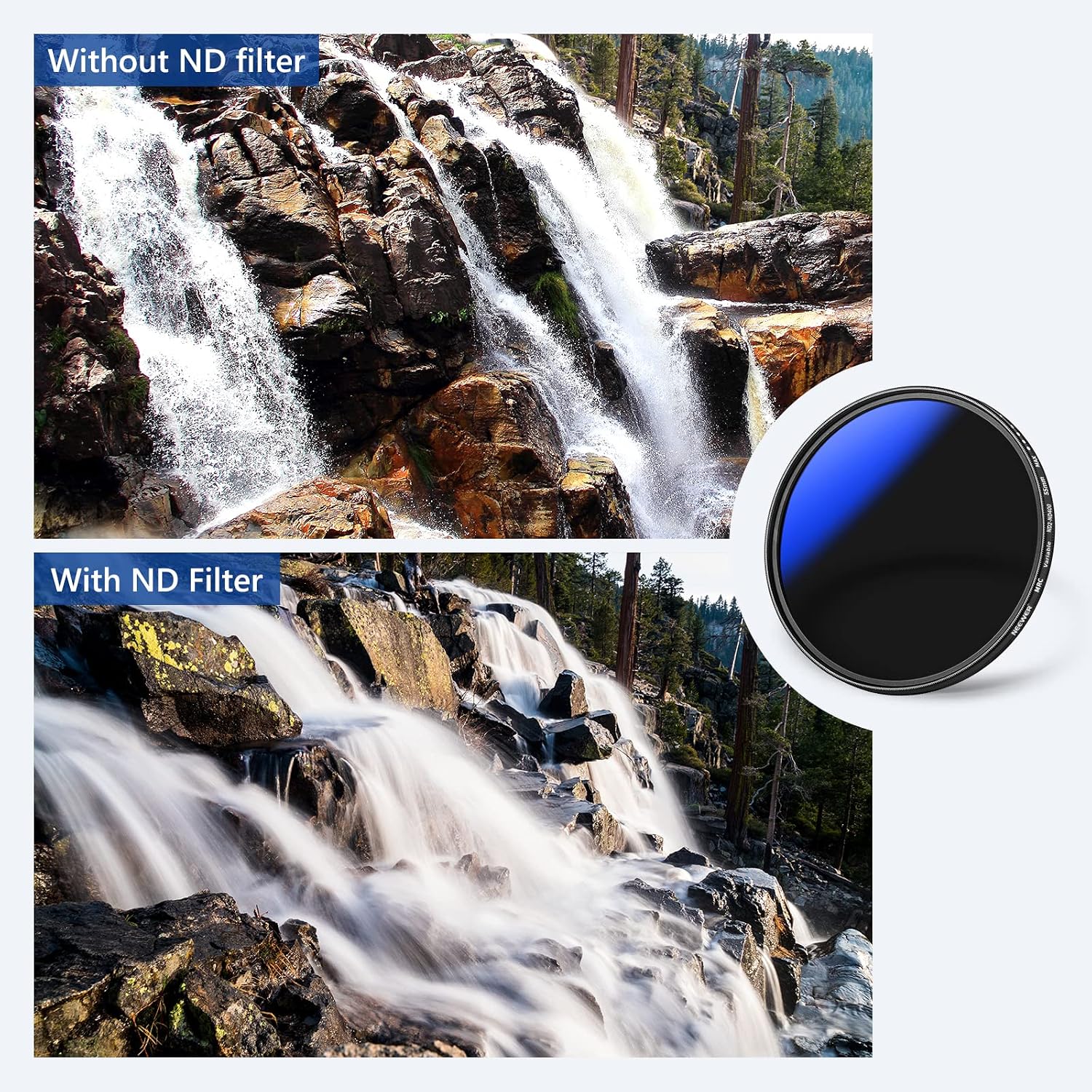 NEEWER 55mm Variable ND Filter ND2-ND400 (1-9 Stops), Neutral Density Filter, Multiple Coatings, Water and Scratch Resistant