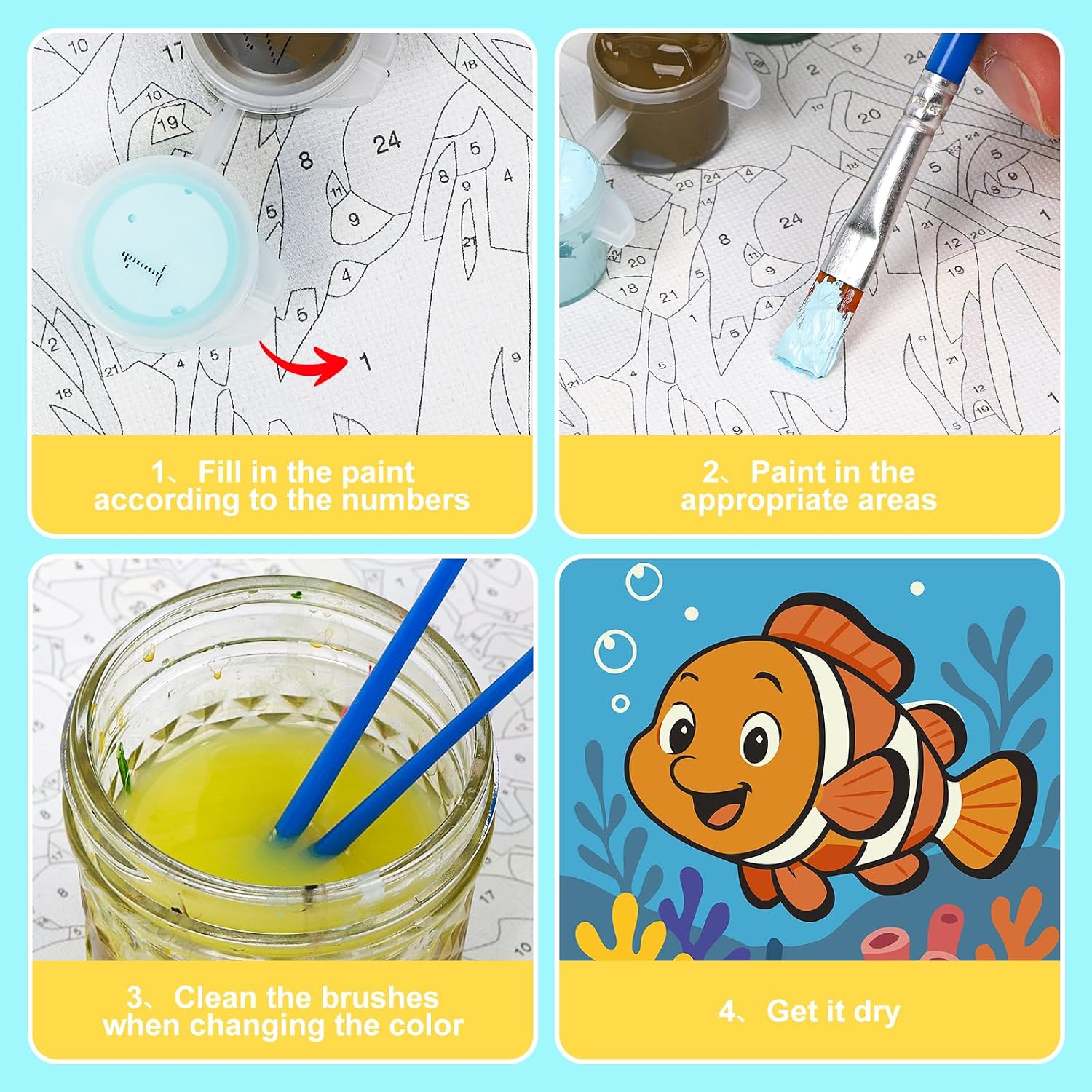 Paint by Numbers Kit for Kids with Frame, Fish Painting, No Easel, 8"x 8" image 5