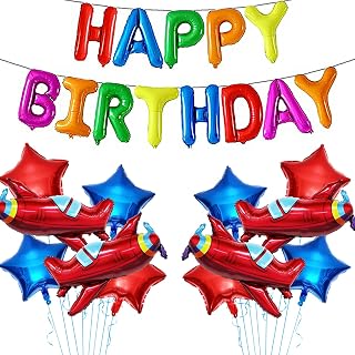 ZHENGYE Airplane Party Decoration Kit Happy Birthday Balloon Banner Large Airplane Mylar Balloon Aviator Adventure Party Supplies Kid Baby Shower Birthday Decoration Supplies