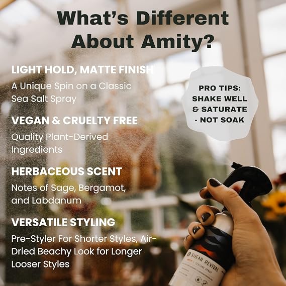 Shear Revival Amity Texture Spray for Men & Women - Vegan, Light Hold, Matte Finish for All Hair Types, Sage, Bergamot, and Labdanum Scent with Sea Salt & Kaolin Clay