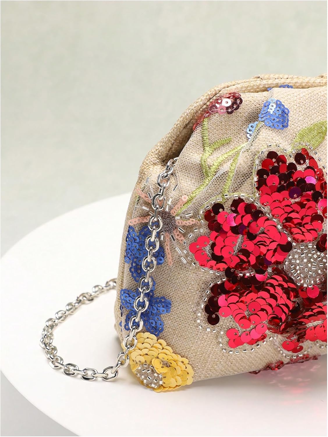 Verdusa Women's Floral Sequin Beaded Clutch Purses Ruched Magnet Handbags with Chain Strap - Image 4