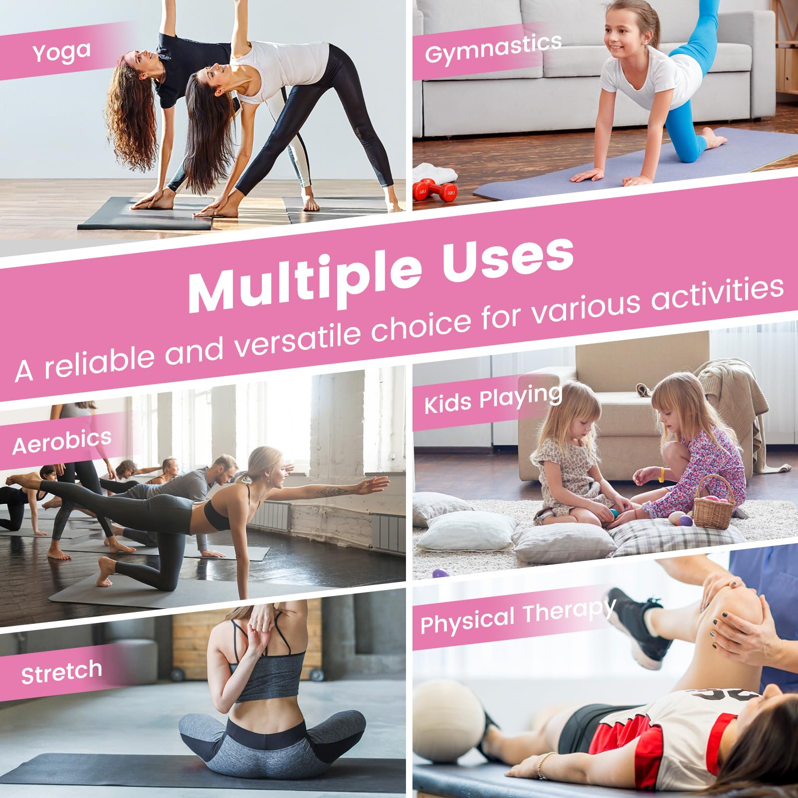 FANTASK Gymnastikmatte klappbar, 300 x 120 x 5 cm, Weichbodenmatte aus PU mit Tragegriffen & Kletterverschluss, Yogamatte, Fitnessmatte für Gymnastik, Yoga (Hellrosa)