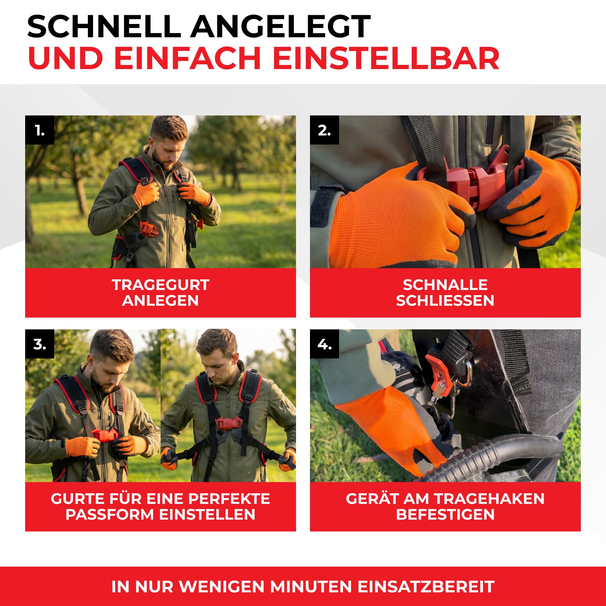 STREND PRO Motorsense Schutzset | Tragegurt TW010-W und Schutzhelm Freischneider | 3 Varianten zur Auswahl