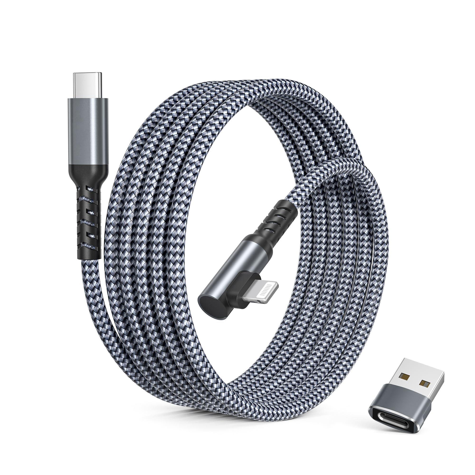 Elebase Right Angle USBC to Lightning Charger Cable 10FT with USB Adapter | Long Angled T…