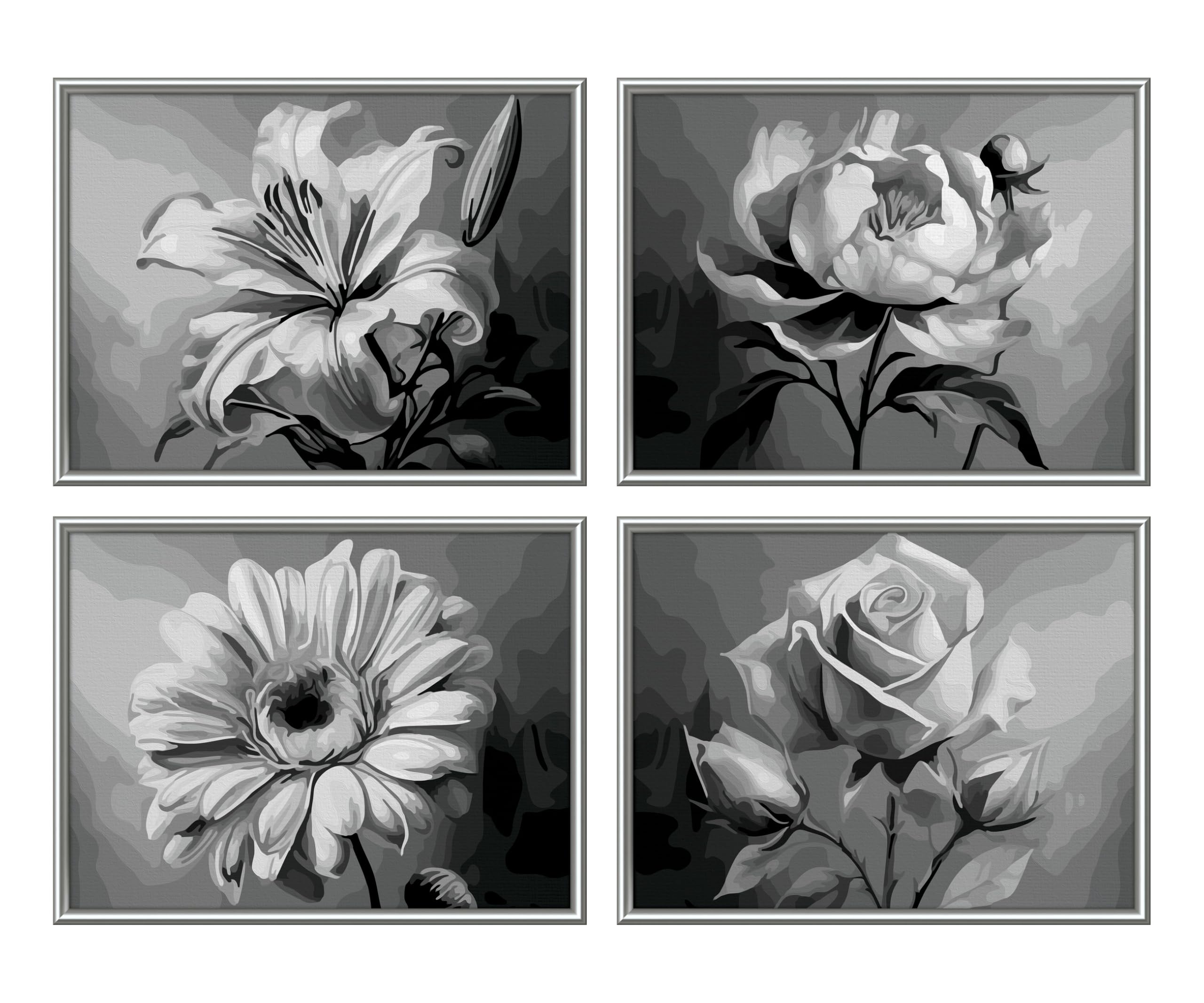 Schipper 609340919 Dipingere con i numeri, varietà di fiori, pittura per adulti, pennelli e colori acrilici, quattro 18 x 24 cm ciascuno