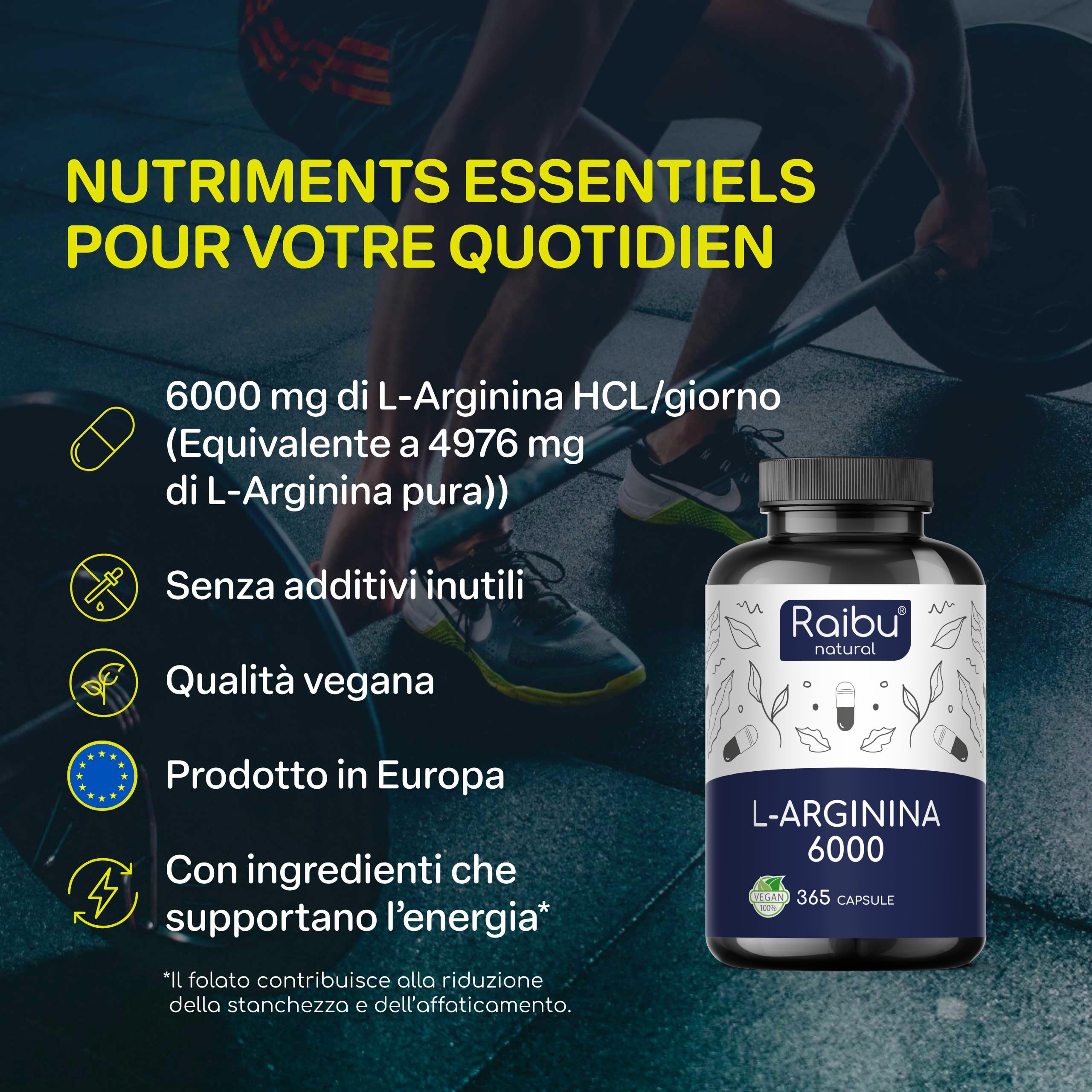L-Arginina - 365 Capsule Vegane - 6000 mg di L Arginina HCL Pura per Dose Giornaliera - Alto Dosaggio, Senza Additivi e Testato in Laboratorio - Naturale Integratore Alimentare